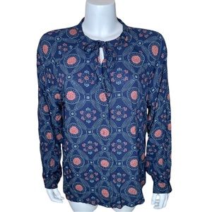 Dip Popover Top Blouse M Blue Medallion Print NWT